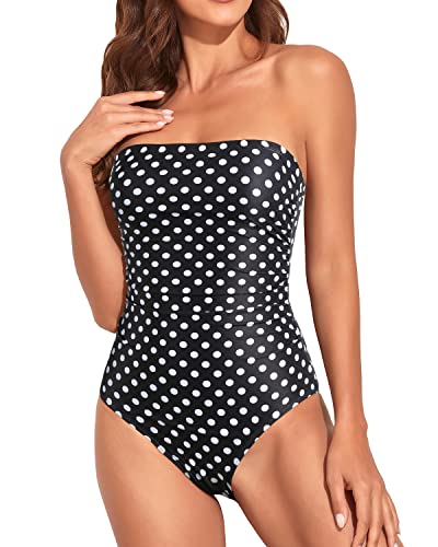 Women Tummy Control One Piece Swimsuits Strapless Bandeau Bathing Suit –  Holipick
