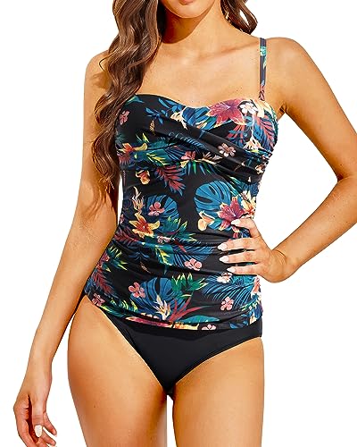 Tankini Swimsuits for Women Floral Printed Tank Top Modest Loose Fit Two  Piece Bathing Suit with Shorts Swimwear Large Red