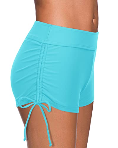 Boyshort Swim Bottoms With Tummy Control Swim Shorts For Women-Aqua –  Holipick