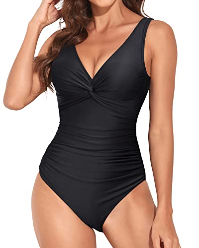 Holipick Plus Size One Piece Swimsuit for Women Tummy Control Sarong Front  Bathing Suit Ruched Backless Swimwear